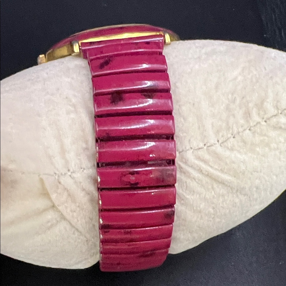 Saint Laurent Red Marble Dial Watch with Gold Case and 6.5” Red Strap - Picture 5 of 9